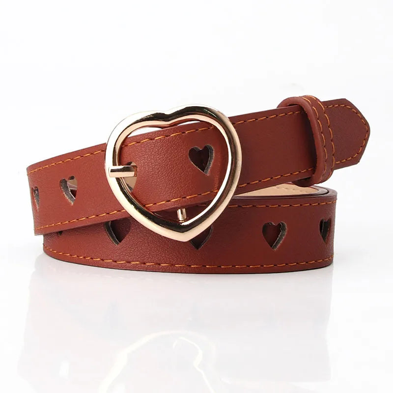 Fashion Heart Shape Pu Leather Alloy Women'S Leather Belts 1 Piece