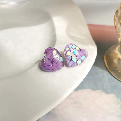 Fashion Heart Shape Resin Ear Studs