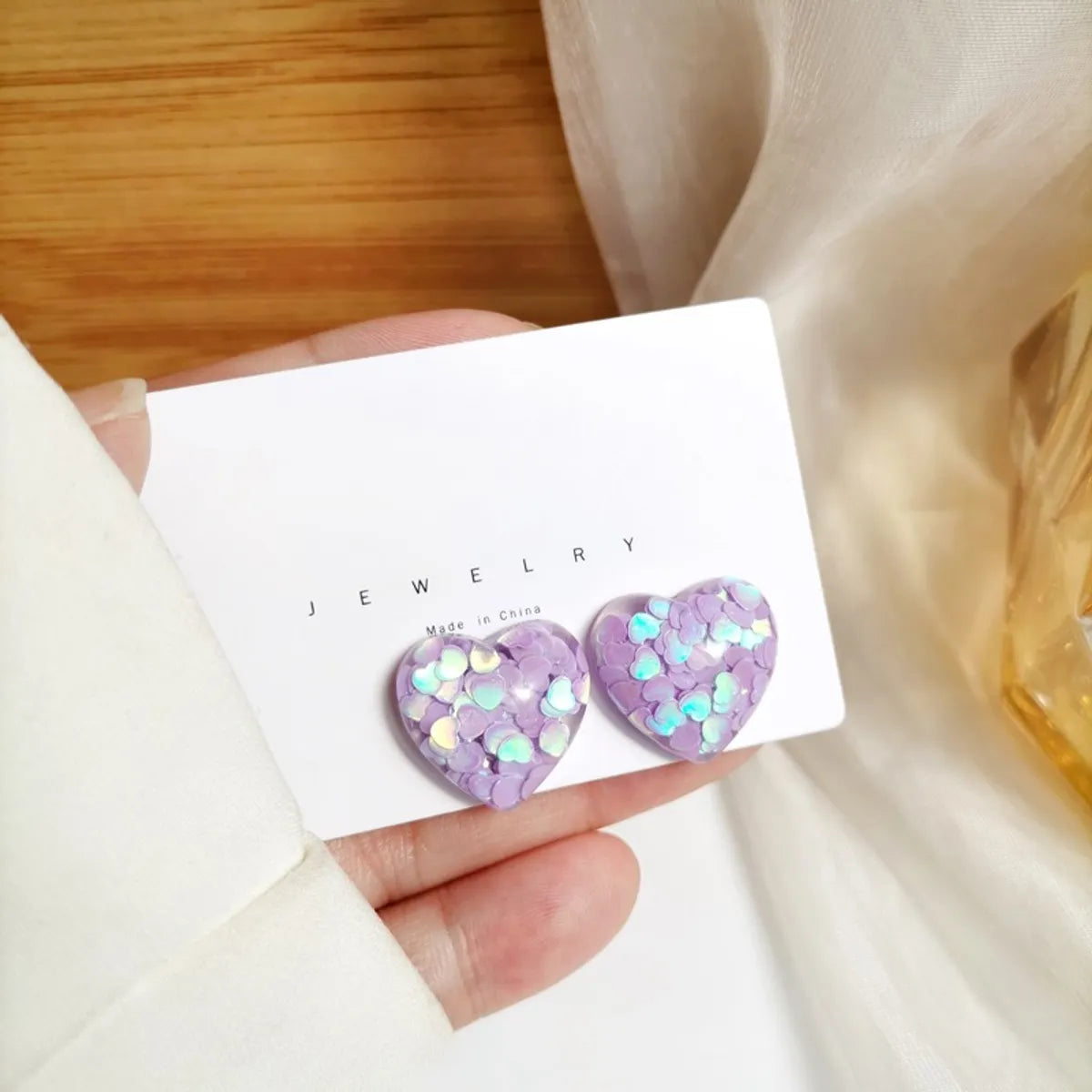 Fashion Heart Shape Resin Ear Studs