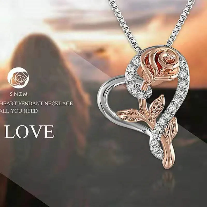 Fashion Heart Shape Rose Metal Plating Flowers Artificial Gemstones Valentine'S Day Mother'S Day Women'S Necklace