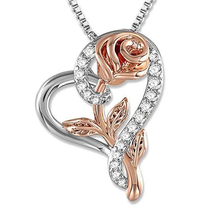 Fashion Heart Shape Rose Metal Plating Flowers Artificial Gemstones Valentine'S Day Mother'S Day Women'S Necklace