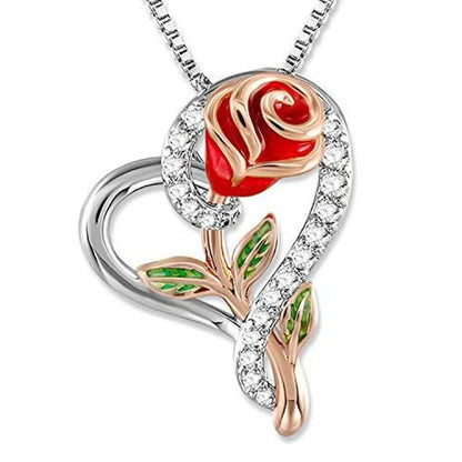 Fashion Heart Shape Rose Metal Plating Flowers Artificial Gemstones Valentine'S Day Mother'S Day Women'S Necklace