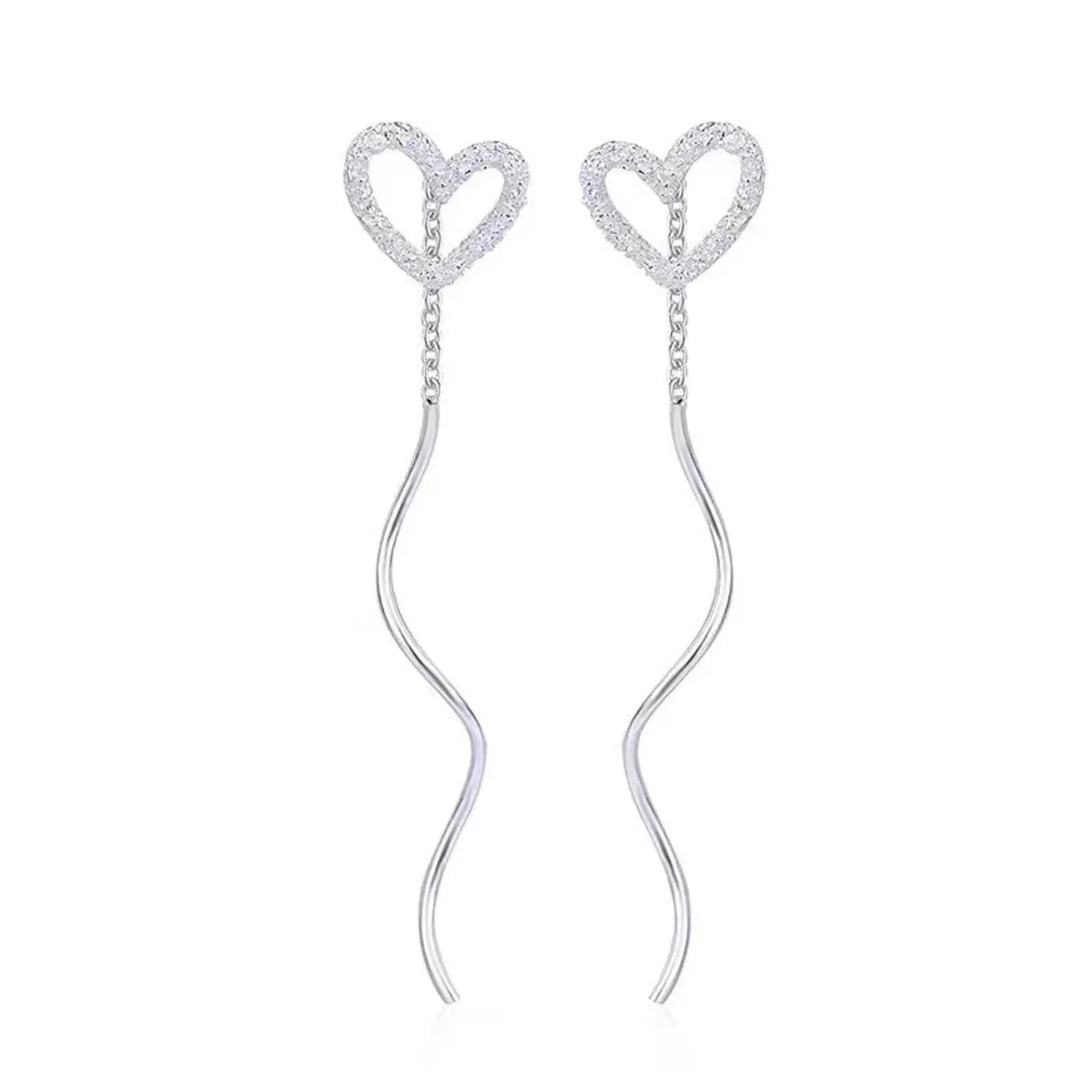 Fashion Heart Shape Silver Plating Hollow Out Inlay Zircon Ear Line 1 Pair