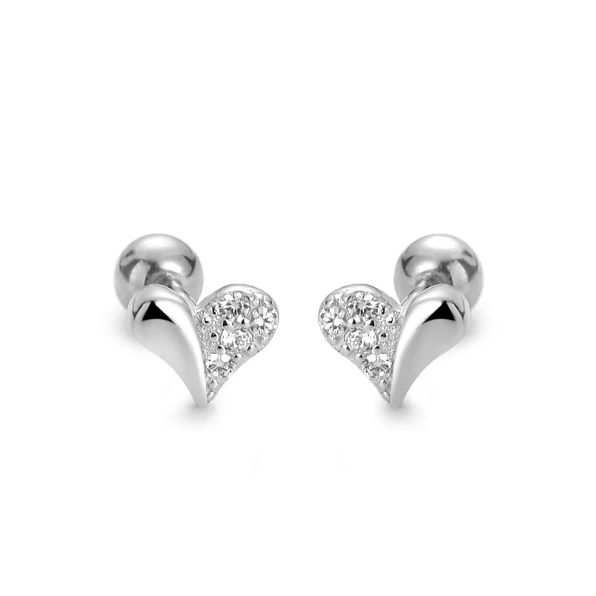 Fashion Heart Shape Silver Plating Inlay Zircon Ear Studs 1 Pair