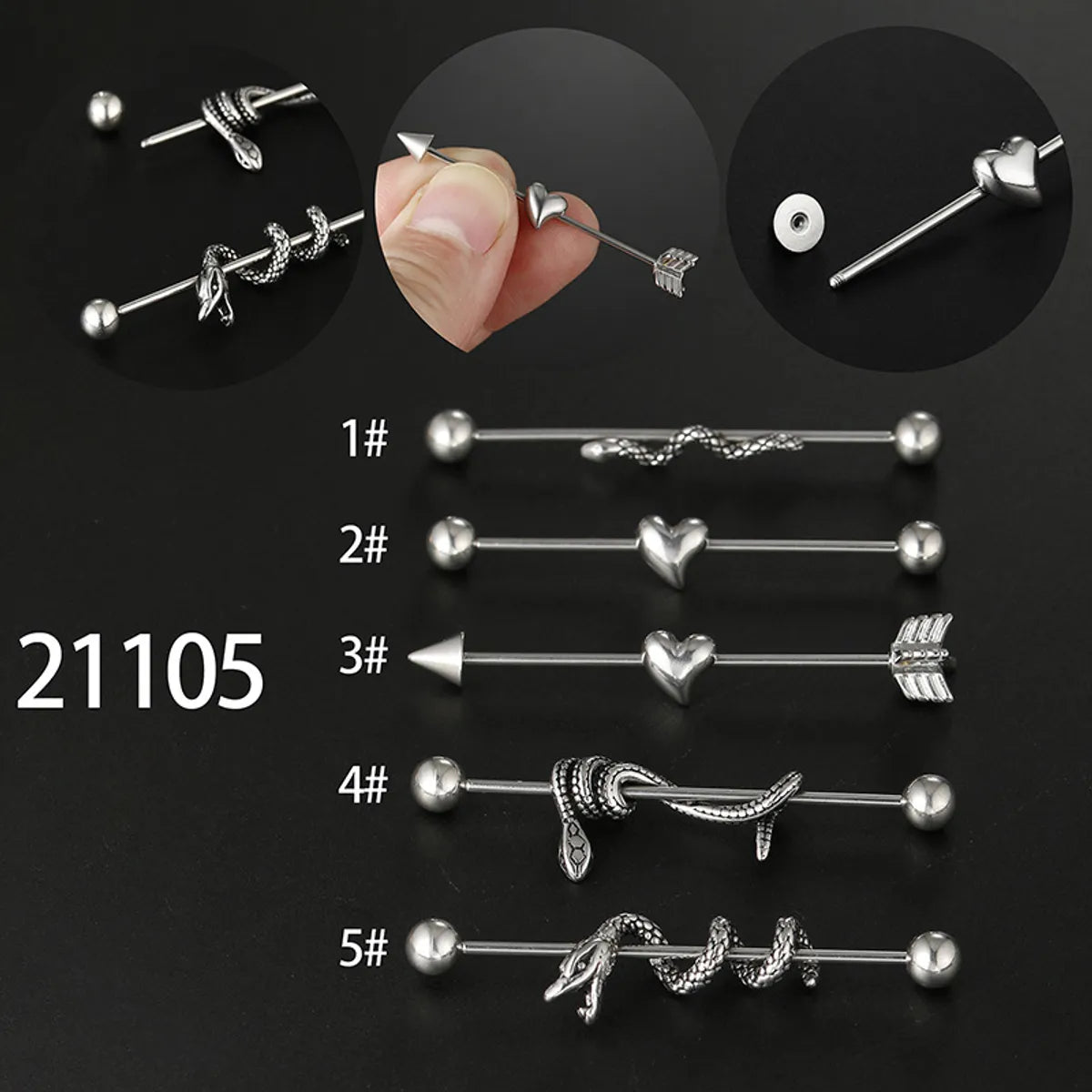 Fashion Heart Shape Snake Stainless Steel Ear Studs 1 Piece