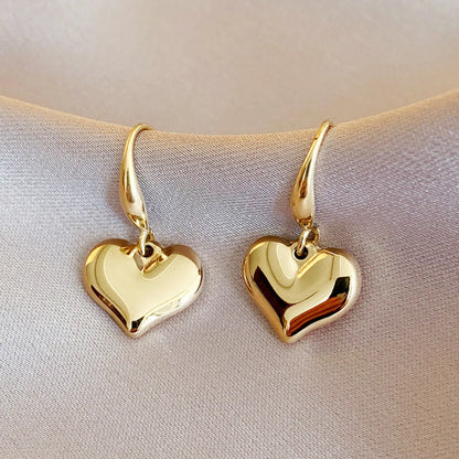 1 Pair Fashion Heart Shape Solid Color Plating 304 Stainless Steel Drop Earrings