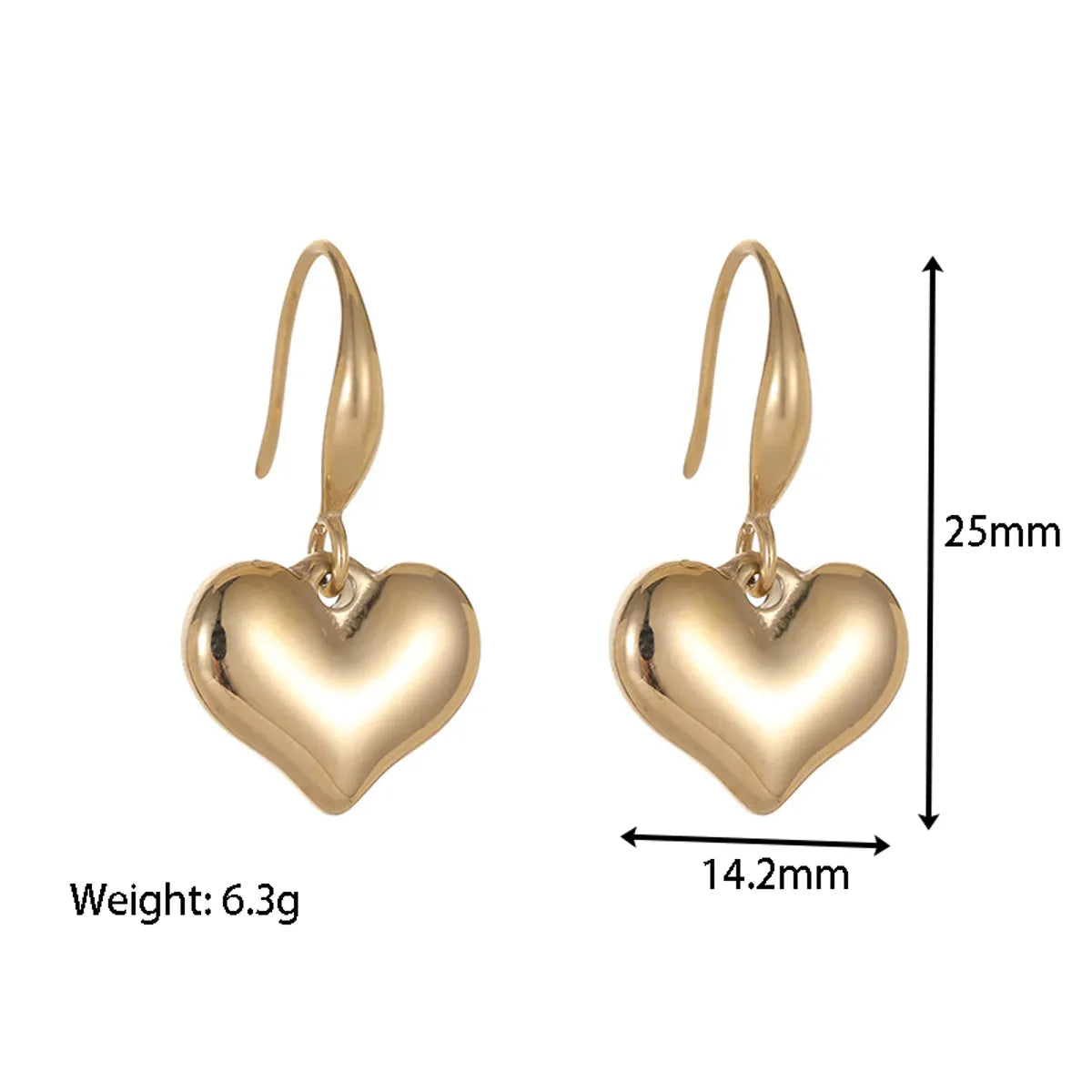 1 Pair Fashion Heart Shape Solid Color Plating 304 Stainless Steel Drop Earrings