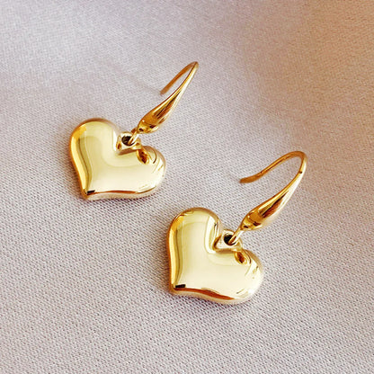 1 Pair Fashion Heart Shape Solid Color Plating 304 Stainless Steel Drop Earrings