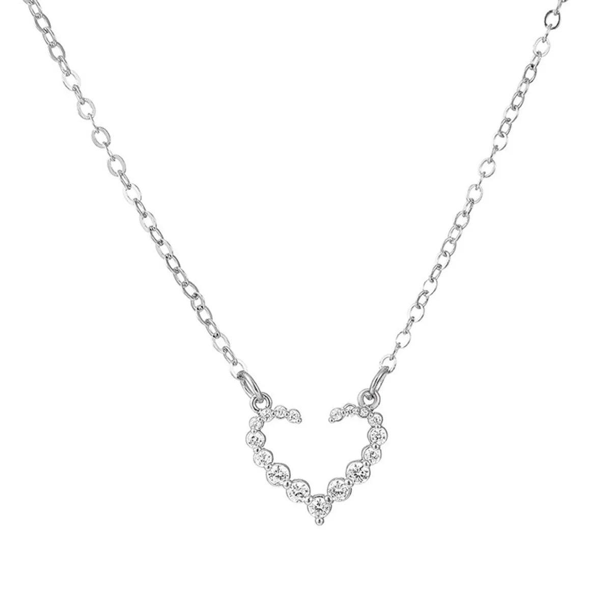 Fashion Heart Shape Stainless Steel Alloy Inlay Artificial Pearls Zircon Women's Pendant Necklace 1 Piece