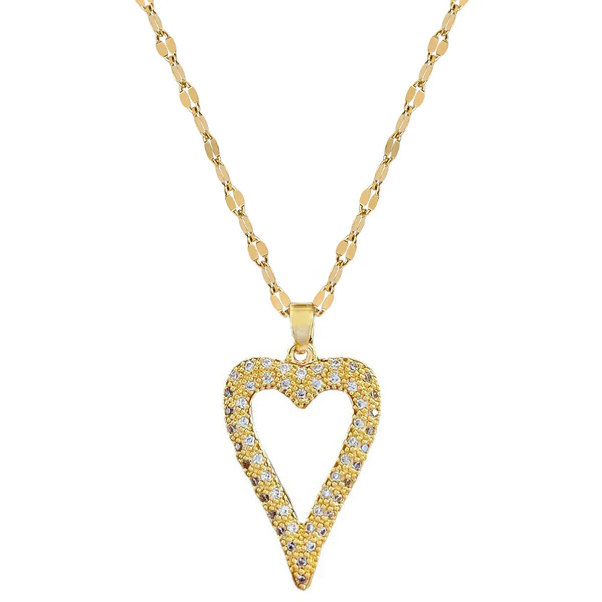 Fashion Heart Shape Stainless Steel Copper Plating Artificial Diamond Pendant Necklace