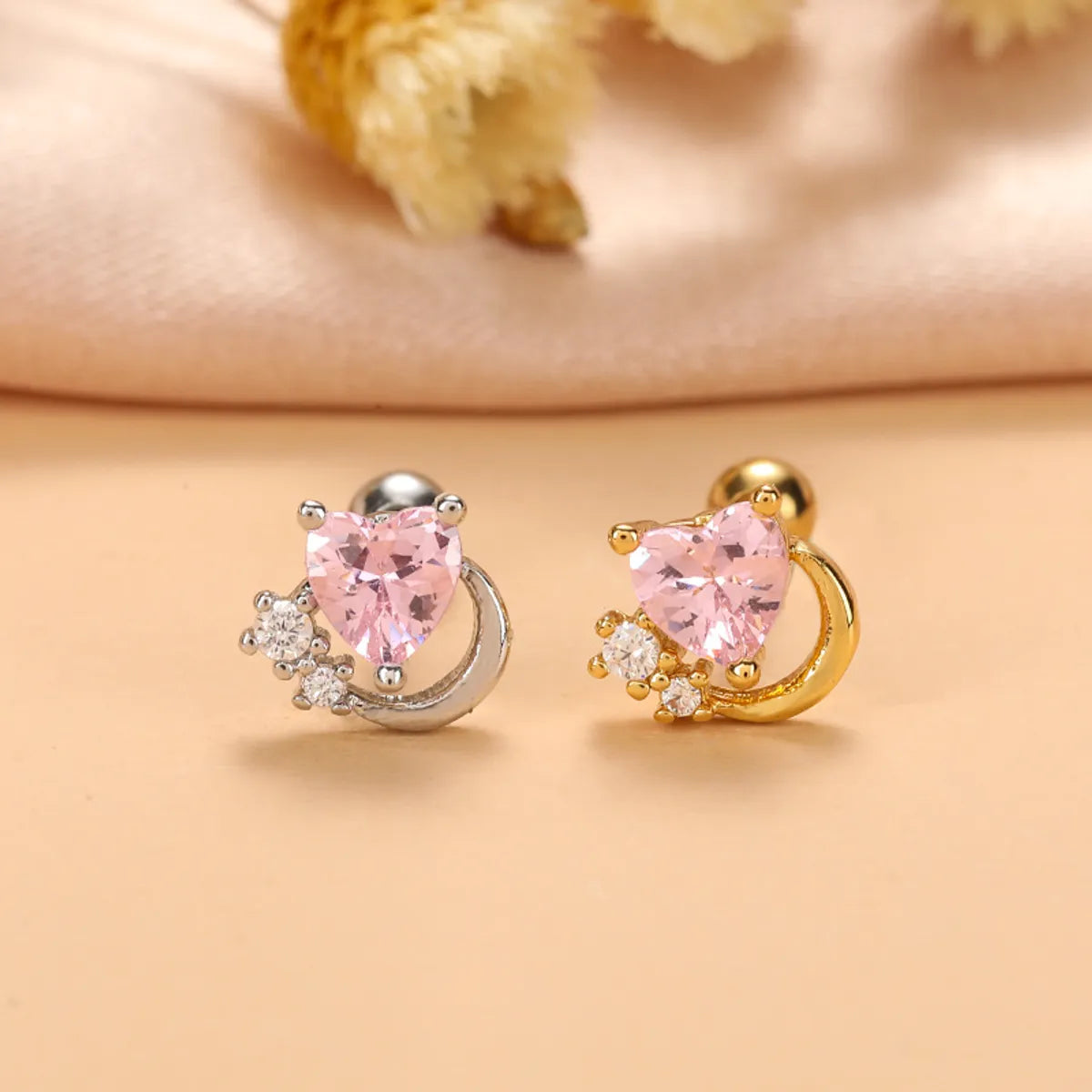 Fashion Heart Shape Stainless Steel Copper Plating Inlay Zircon Ear Studs 1 Piece