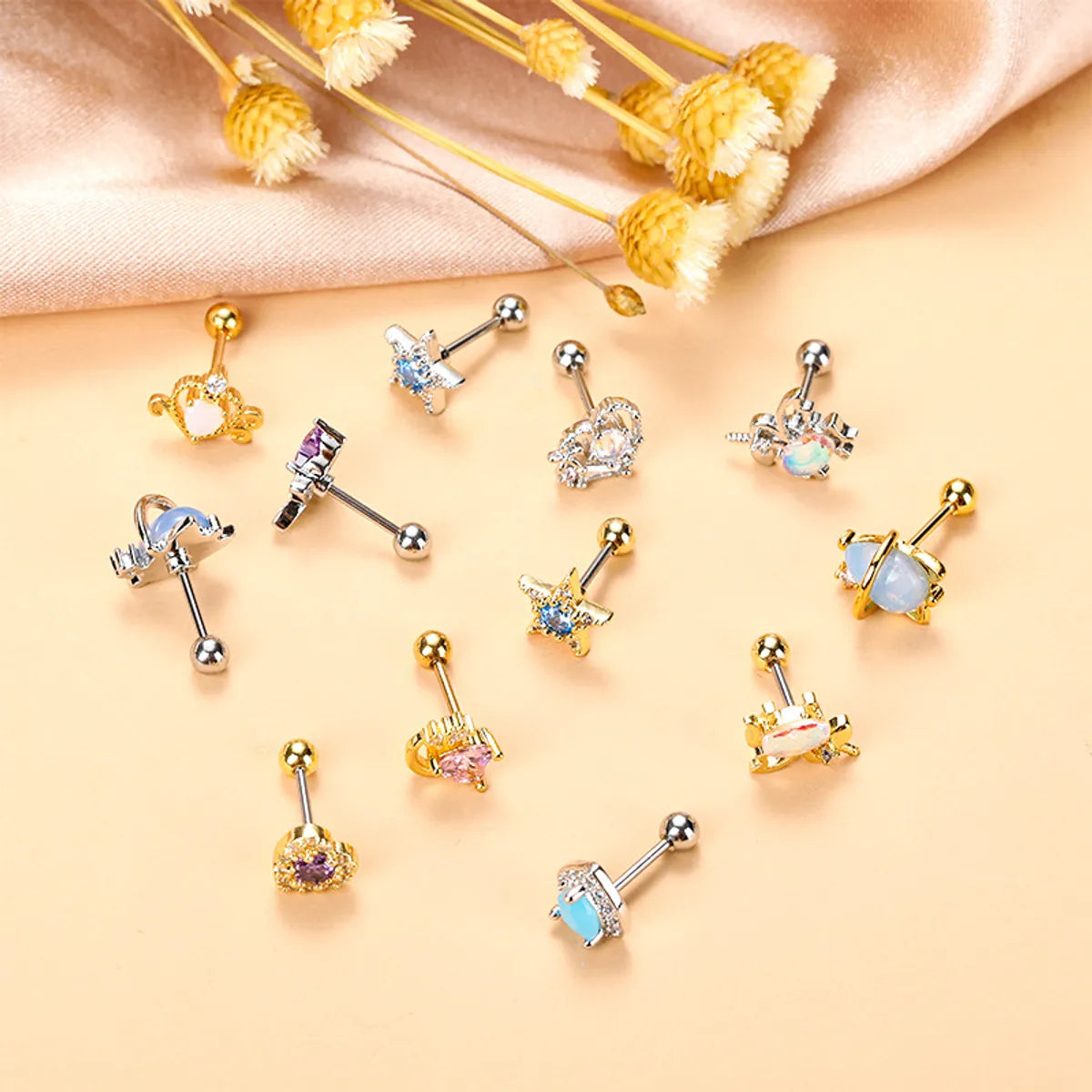 Fashion Heart Shape Stainless Steel Copper Plating Inlay Zircon Ear Studs 1 Piece