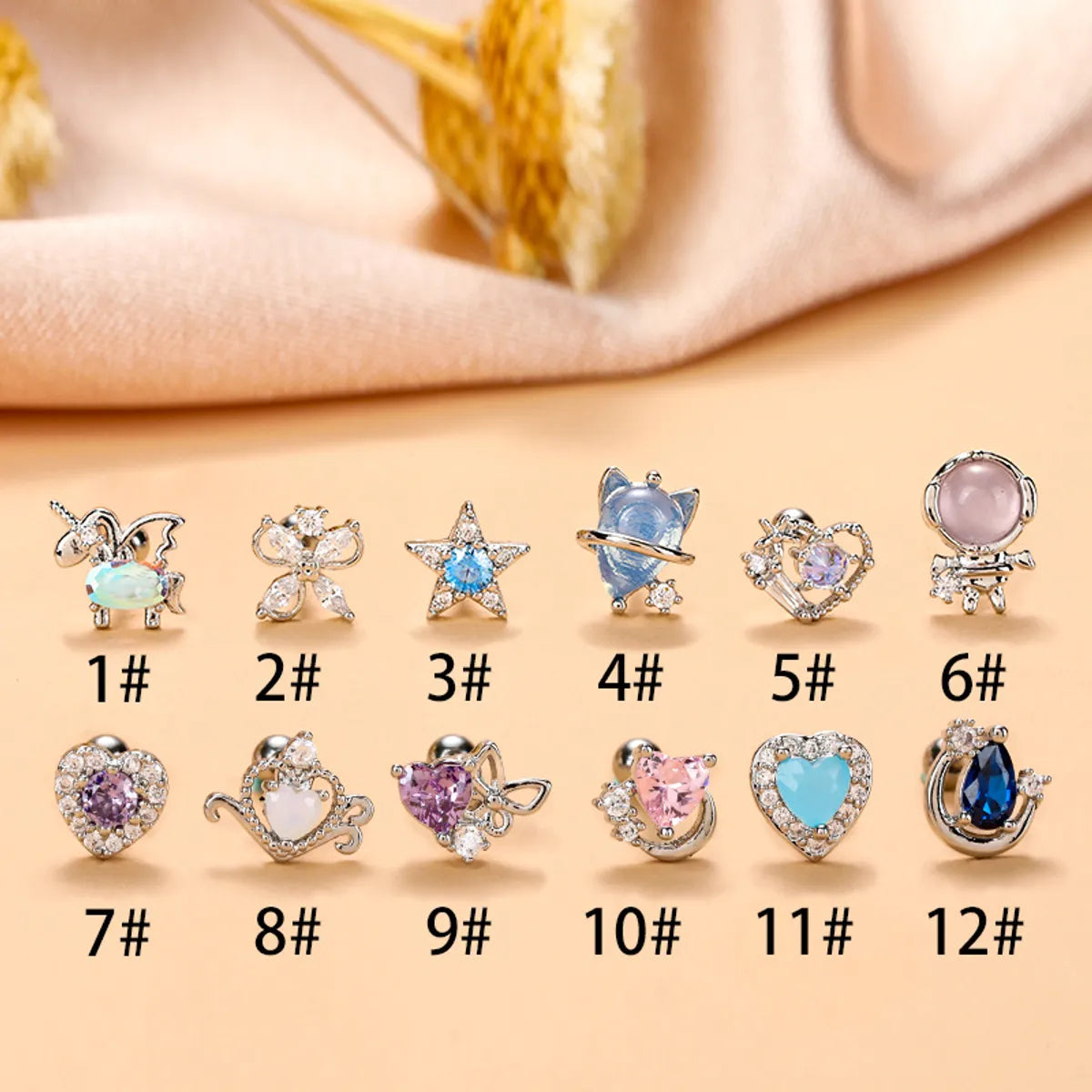 Fashion Heart Shape Stainless Steel Copper Plating Inlay Zircon Ear Studs 1 Piece