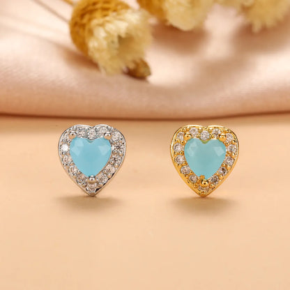 Fashion Heart Shape Stainless Steel Copper Plating Inlay Zircon Ear Studs 1 Piece