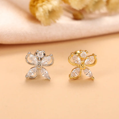 Fashion Heart Shape Stainless Steel Copper Plating Inlay Zircon Ear Studs 1 Piece