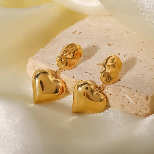 Fashion Heart Shape Gold Plated 304 Stainless Steel Drop Earrings