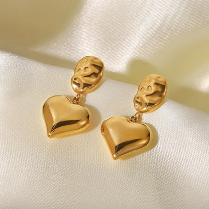 Fashion Heart Shape Gold Plated 304 Stainless Steel Drop Earrings