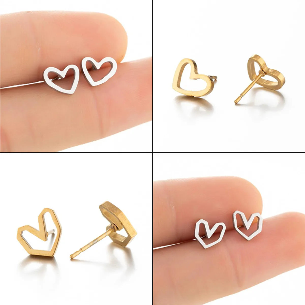 Fashion Heart Shape Stainless Steel Ear Studs 1 Pair