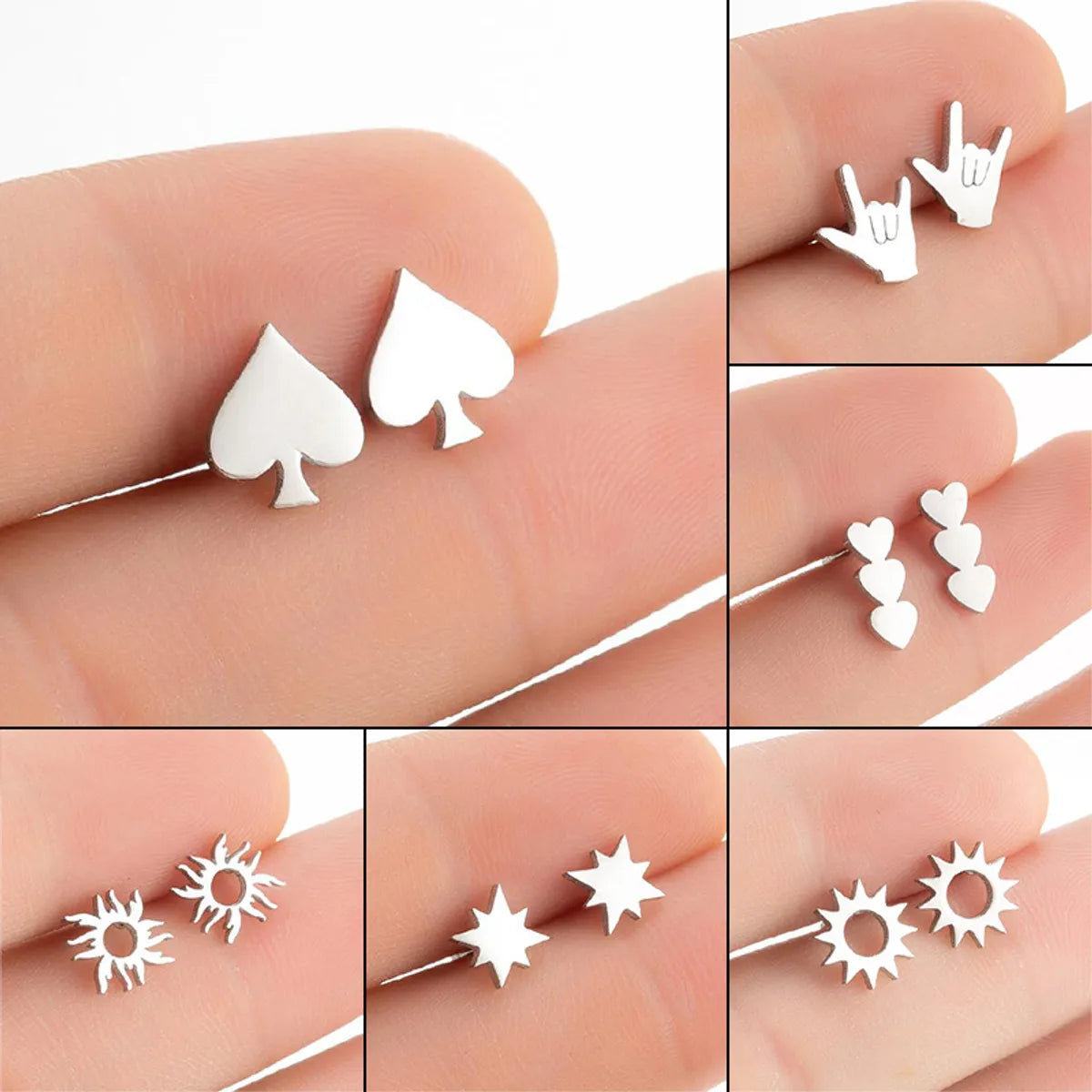 Fashion Heart Shape Stainless Steel Ear Studs 1 Pair