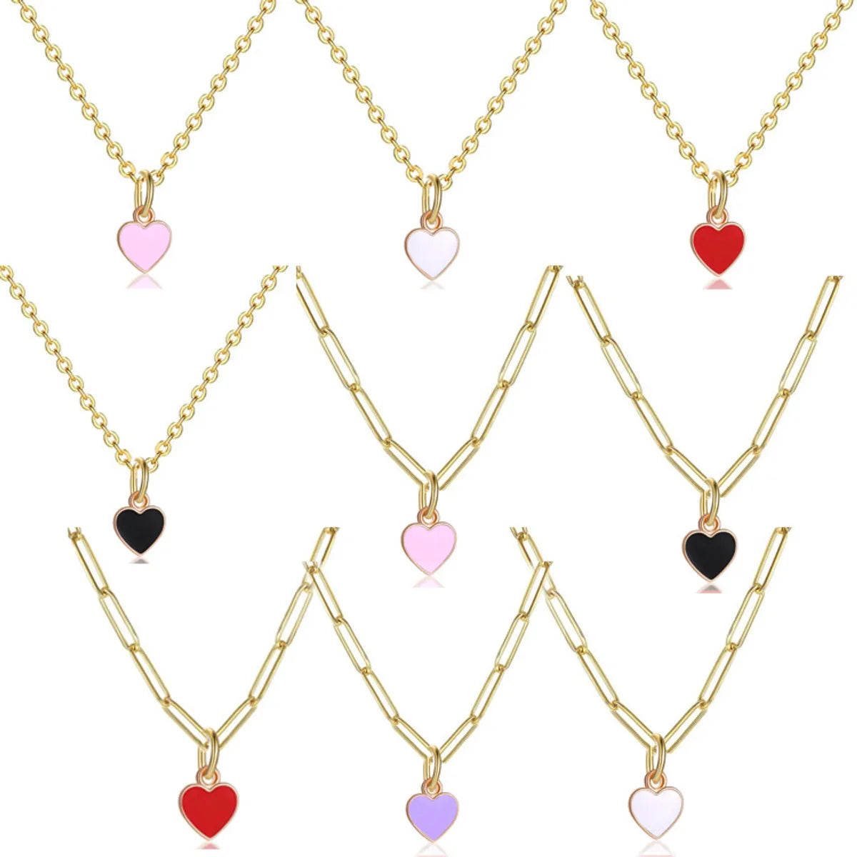 Fashion Heart Shape Stainless Steel Enamel Pendant Necklace 1 Piece