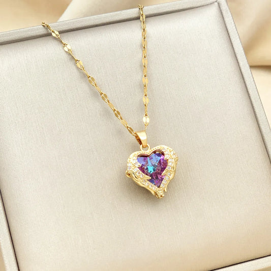 Fashion Heart Shape Stainless Steel Gold Plated Pendant Necklace 1 Piece