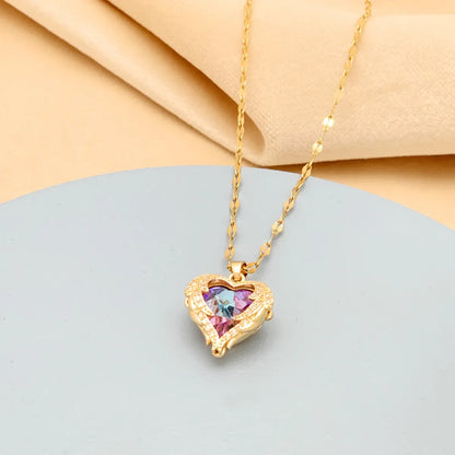 Fashion Heart Shape Stainless Steel Gold Plated Pendant Necklace 1 Piece