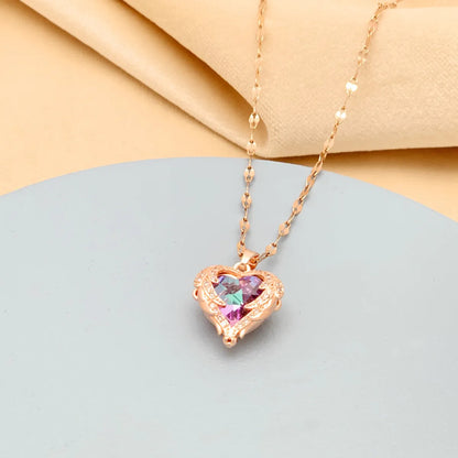 Fashion Heart Shape Stainless Steel Gold Plated Pendant Necklace 1 Piece