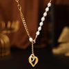Fashion Heart Shape Stainless Steel Inlay Artificial Pearls Necklace