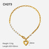 Fashion Heart Shape Stainless Steel Inlay Artificial Pearls Necklace