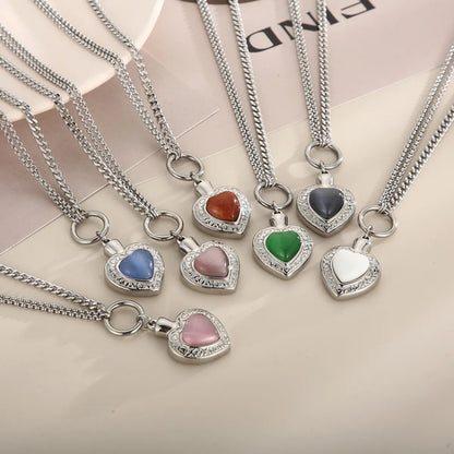 Fashion Heart Shape Stainless Steel Inlay Opal Bracelets Necklace