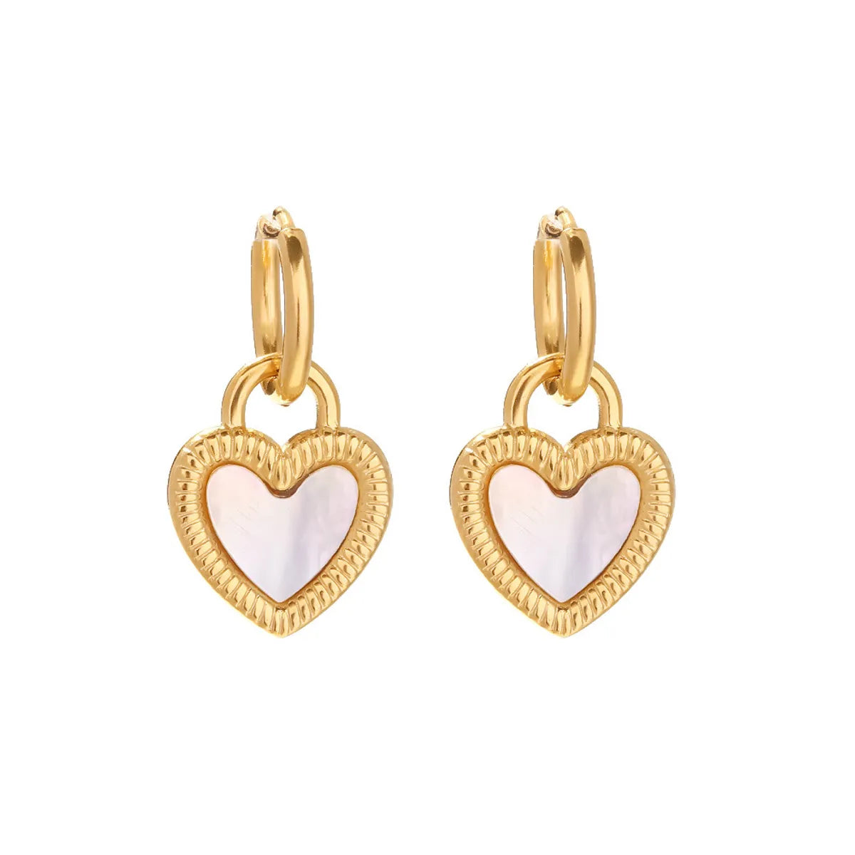 Fashion Heart Shape Stainless Steel Inlay Shell Drop Earrings 1 Pair