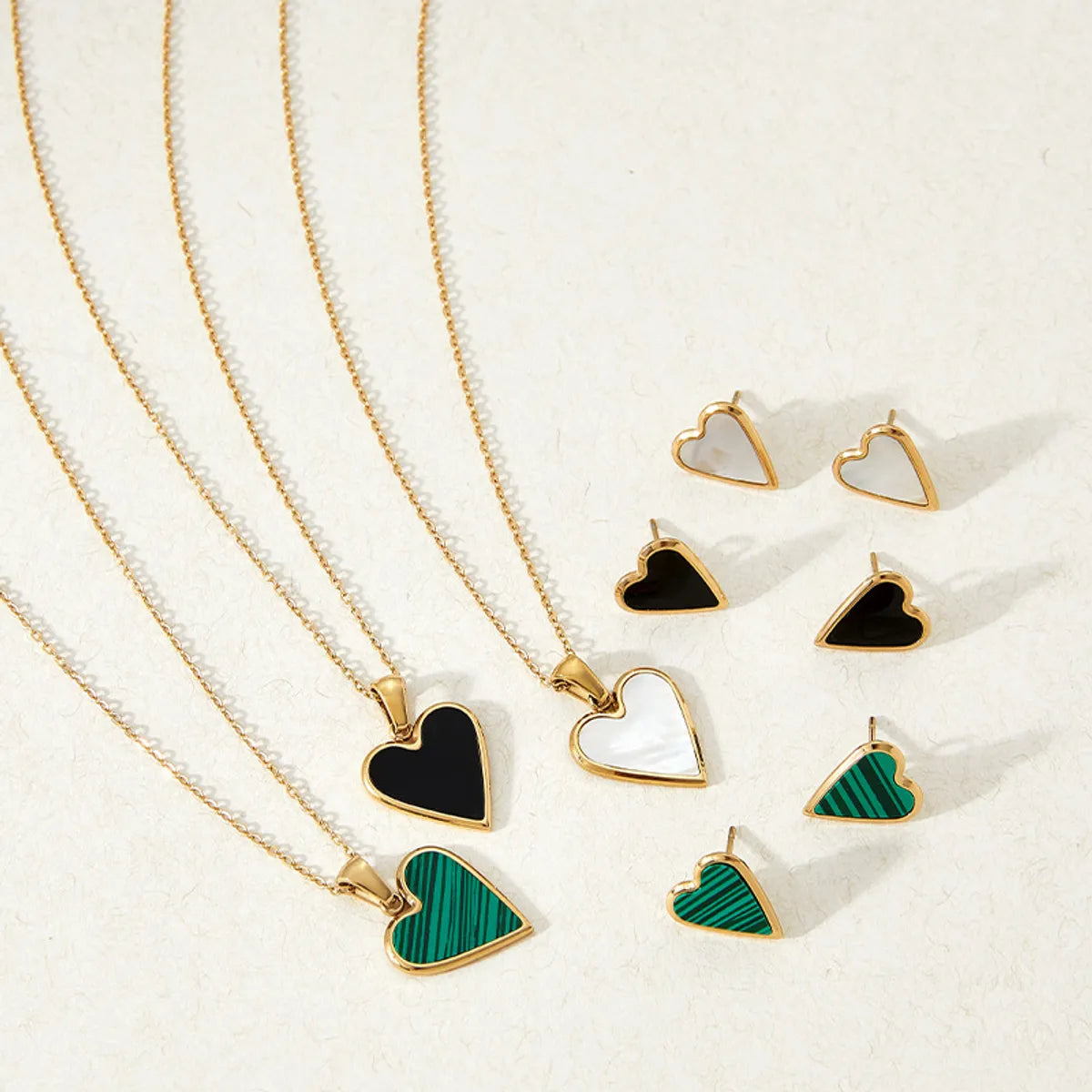 Wholesale Fashion Heart Shape Stainless Steel Inlay Shell Earrings Necklace