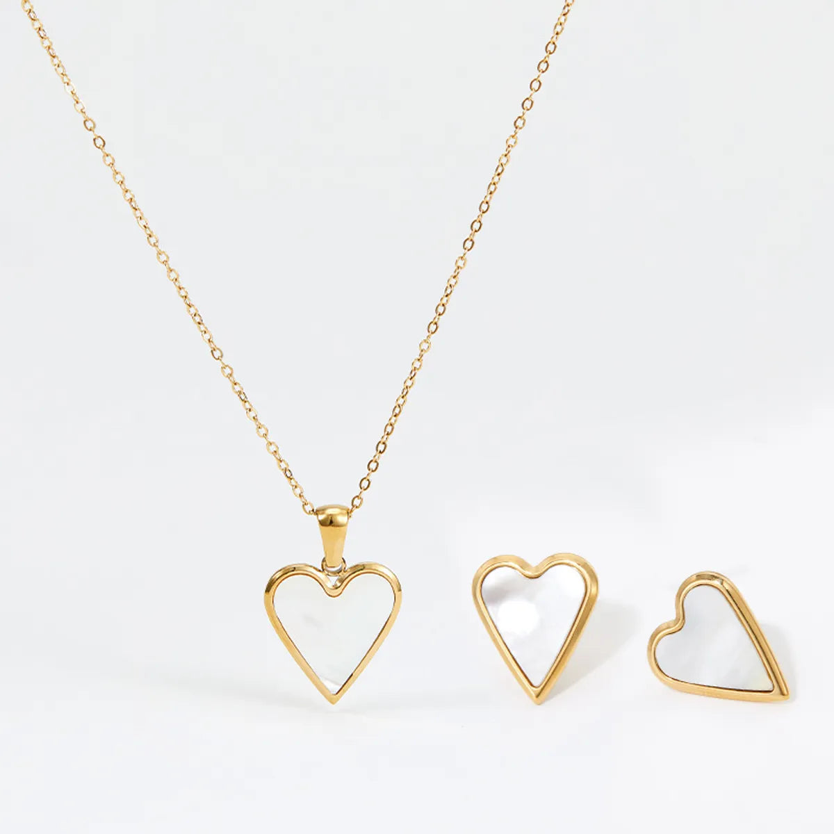 Wholesale Fashion Heart Shape Stainless Steel Inlay Shell Earrings Necklace