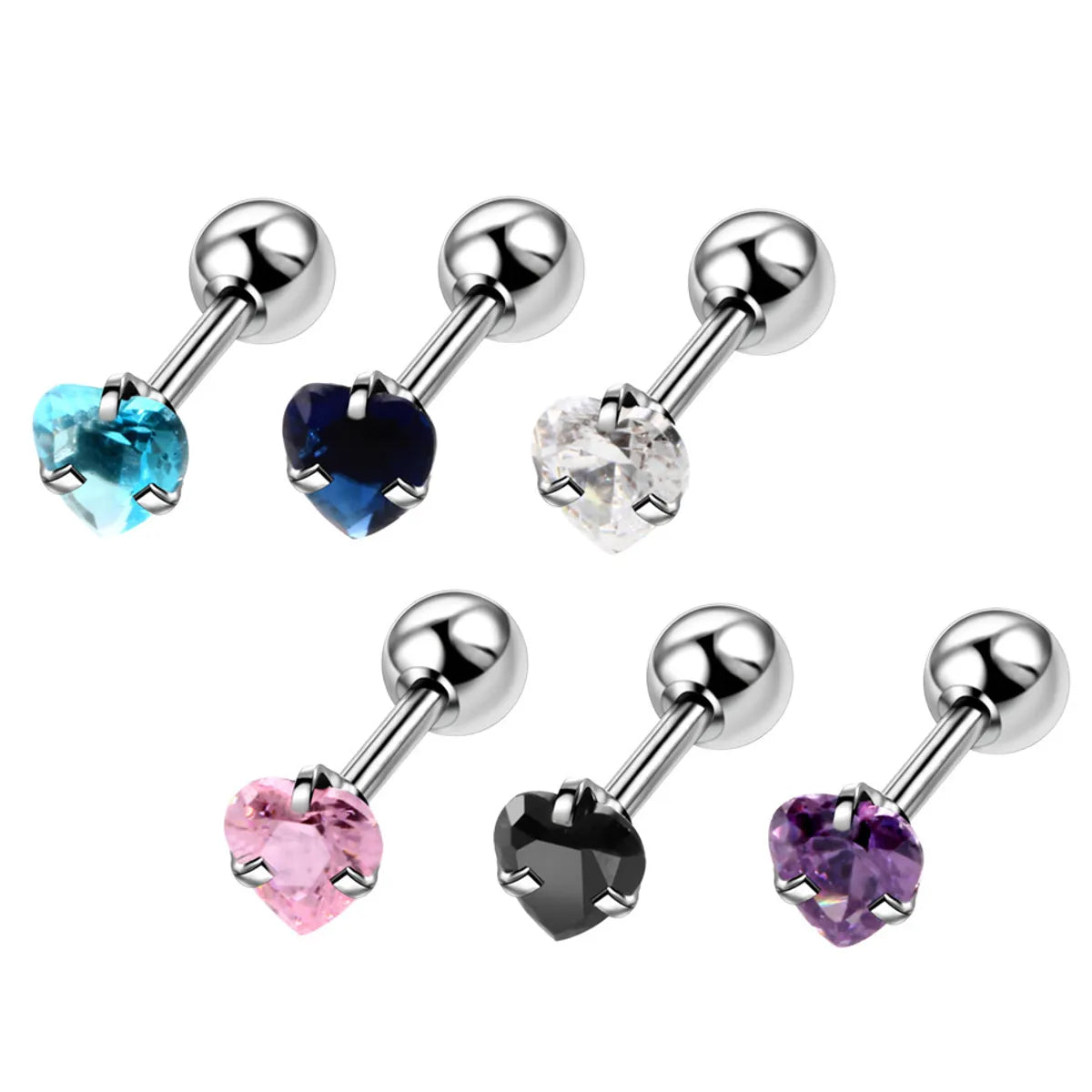 Fashion Heart Shape Stainless Steel Inlay Zircon Ear Studs 1 Piece