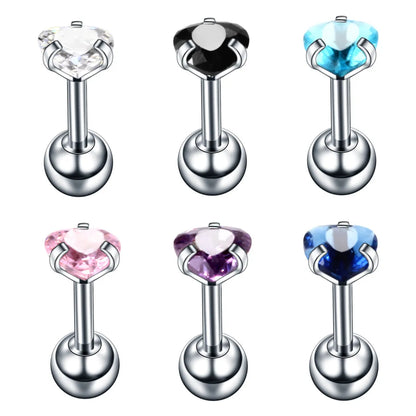 Fashion Heart Shape Stainless Steel Inlay Zircon Ear Studs 1 Piece