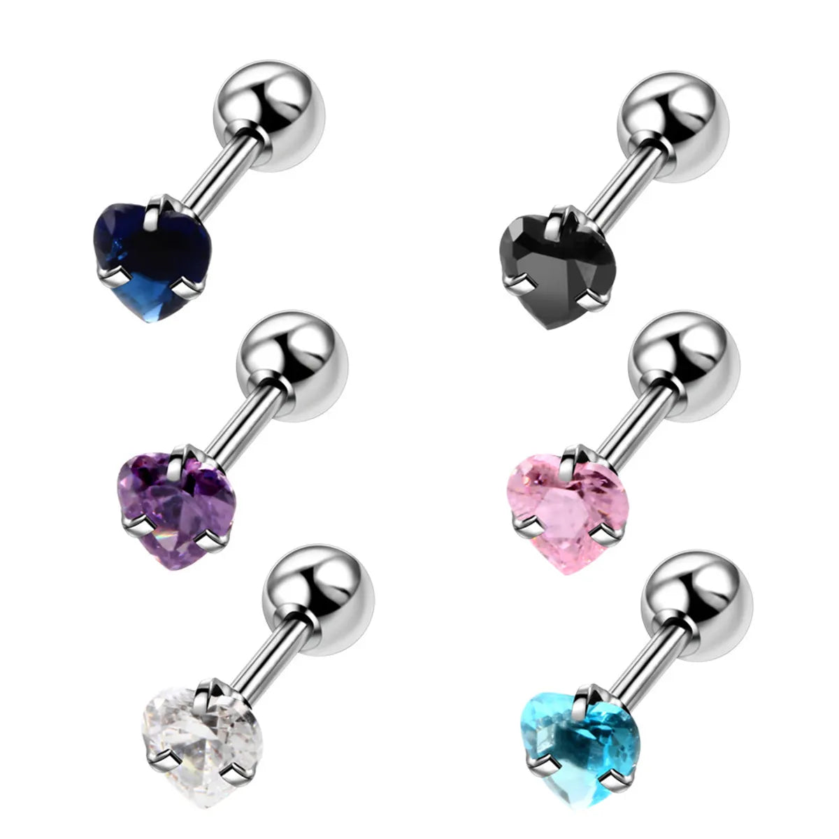 Fashion Heart Shape Stainless Steel Inlay Zircon Ear Studs 1 Piece