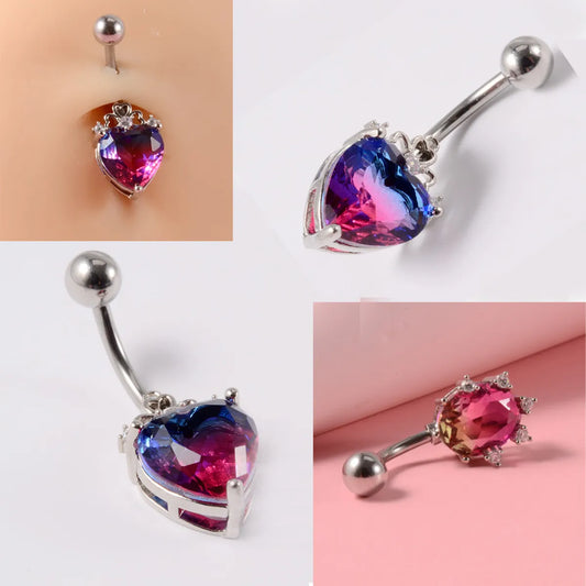 Fashion Heart Shape Stainless Steel Inlay Zircon Belly Ring