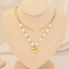 Fashion Heart Shape Stainless Steel Layered Necklaces Gold Plated Pearl Stainless Steel Necklaces 1 Piece