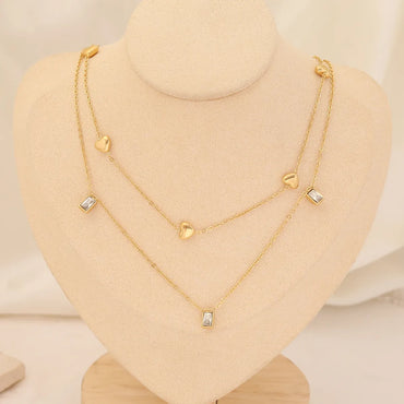 Fashion Heart Shape Stainless Steel Layered Necklaces Gold Plated Pearl Stainless Steel Necklaces 1 Piece