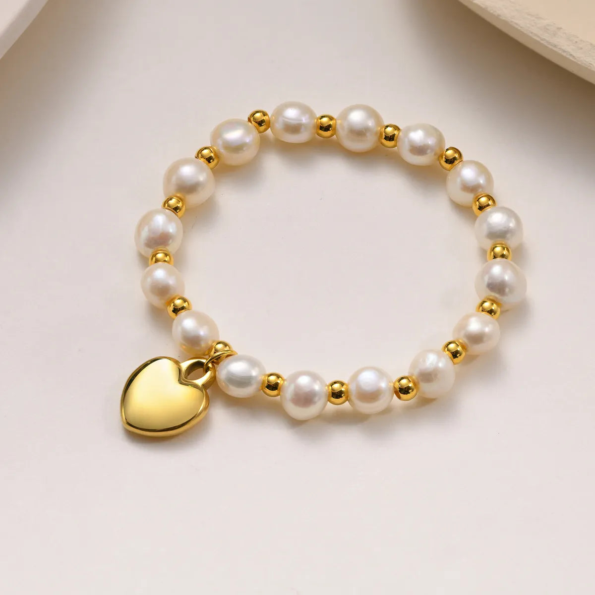 Fashion Heart Shape Stainless Steel Pearl Beaded Plating Bracelets 1 Piece