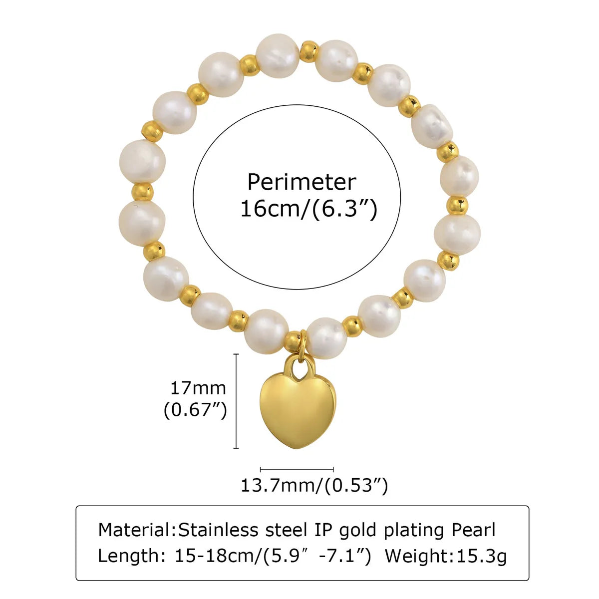 Fashion Heart Shape Stainless Steel Pearl Beaded Plating Bracelets 1 Piece