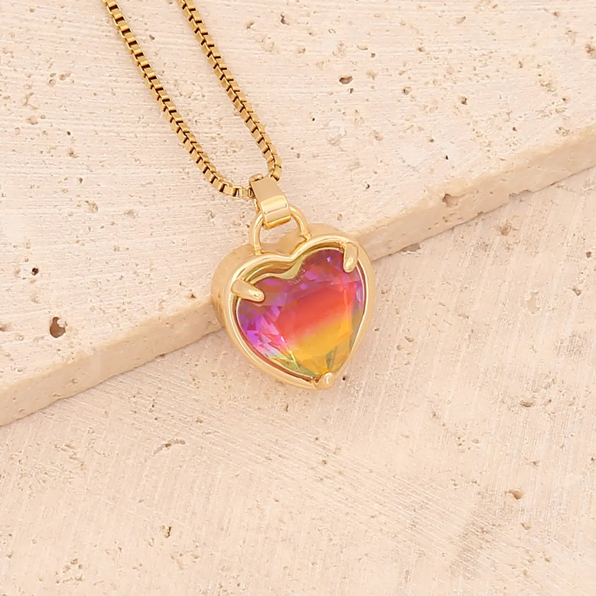 Fashion Heart Shape Stainless Steel Pendant Necklace Gold Plated Artificial Crystal Stainless Steel Necklaces 1 Piece