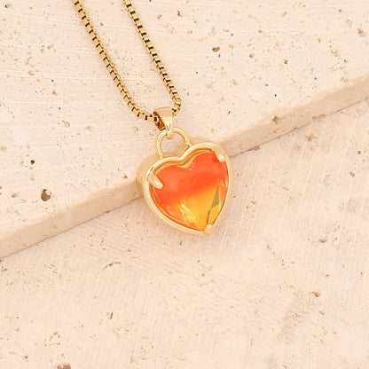 Fashion Heart Shape Stainless Steel Pendant Necklace Gold Plated Artificial Crystal Stainless Steel Necklaces 1 Piece