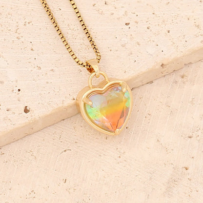 Fashion Heart Shape Stainless Steel Pendant Necklace Gold Plated Artificial Crystal Stainless Steel Necklaces 1 Piece