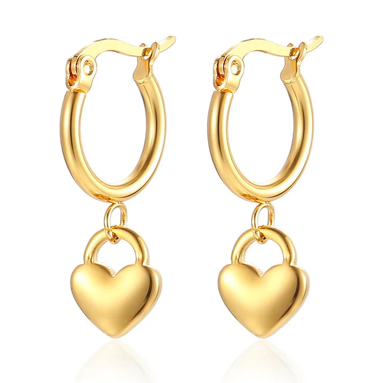 1 Pair Fashion Heart Shape Plating 201 Stainless Steel 18K Gold Plated Drop Earrings