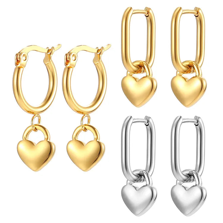 1 Pair Fashion Heart Shape Plating 201 Stainless Steel 18K Gold Plated Drop Earrings