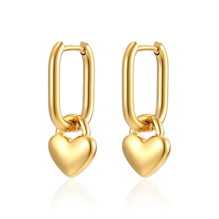 1 Pair Fashion Heart Shape Plating 201 Stainless Steel 18K Gold Plated Drop Earrings