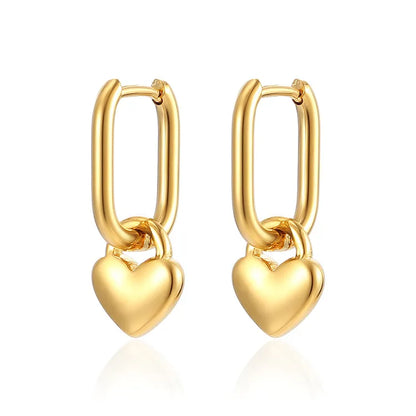 1 Pair Fashion Heart Shape Plating 201 Stainless Steel 18K Gold Plated Drop Earrings