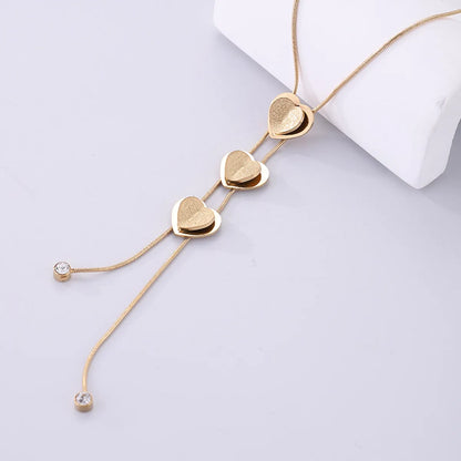 Fashion Heart Shape Stainless Steel Plating Inlay Rhinestones 18k Gold Plated Necklace