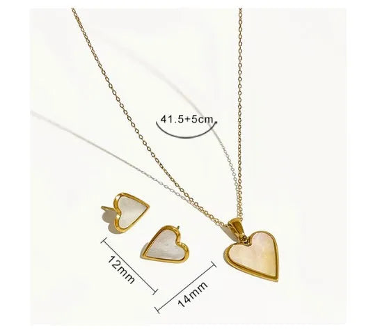 Wholesale Jewelry Fashion Heart Shape 304 Stainless Steel Shell 18K Gold Plated Plating Inlay Earrings Necklace